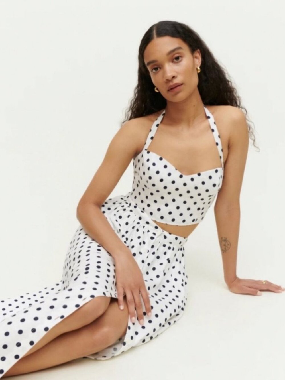 Reformation Orzo Linen Skirt Malta Polka Dotted Size 2